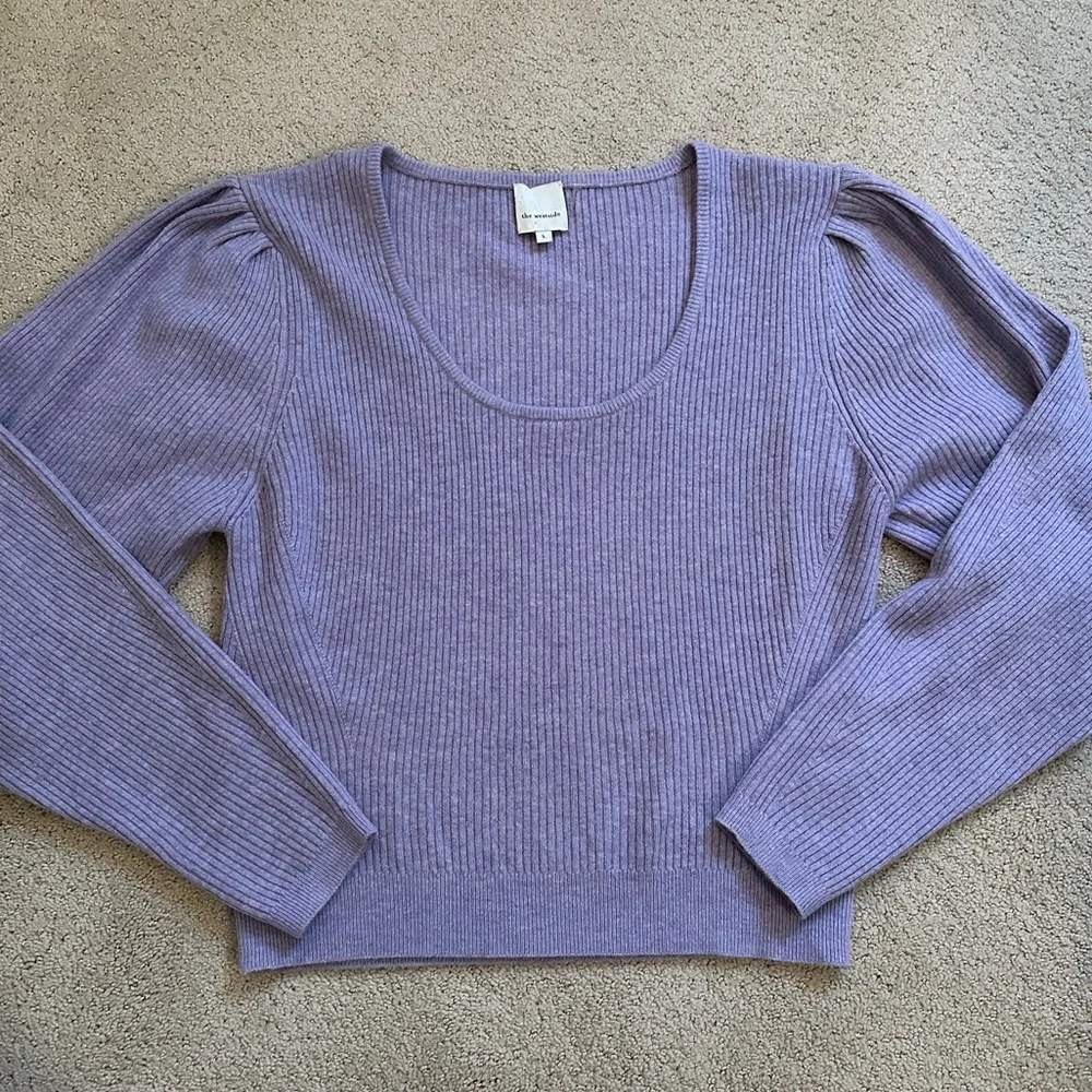 The Westside Kaia Purple Lavender Wool Cashmere Ribbed Knit Spring Sweater Large